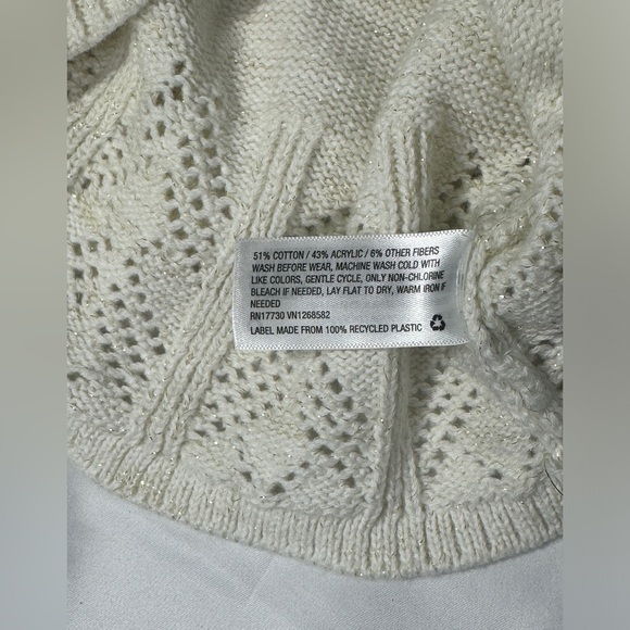 Cat & Jack Girls Cream Sparkle Crochet Long Sleeve Sweater Dress Sz 18 Months - Picture 7 of 7